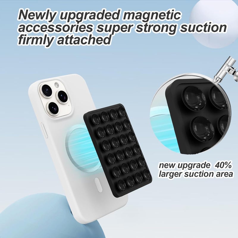 OPOM Magnetic Suction Phone Mount for MagSafe Case,Silicone Sticky Phone Grip Holder for iPhone,Removable Hands-Free Selfie/Video for TikTok & Instagram Influencer/Creator (Black) - Image 2